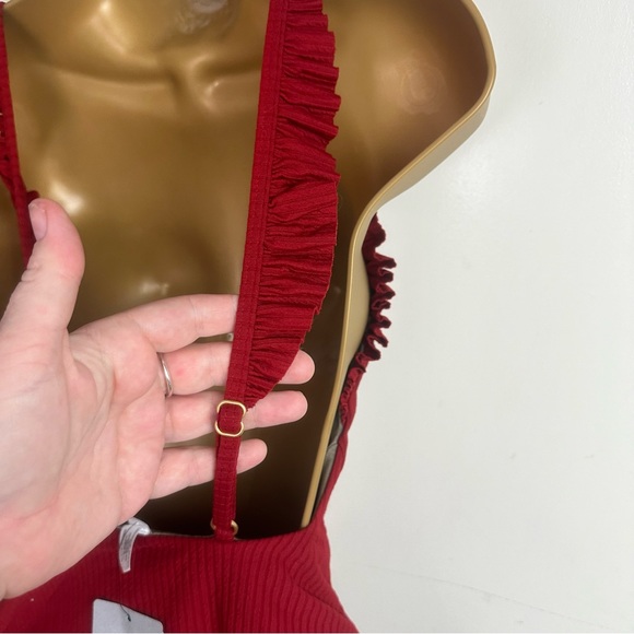 Made By Dawn Revolve Red Butterfly Root Ribbed Ruffle One Piece Swimsuit NWT S - Picture 10 of 16